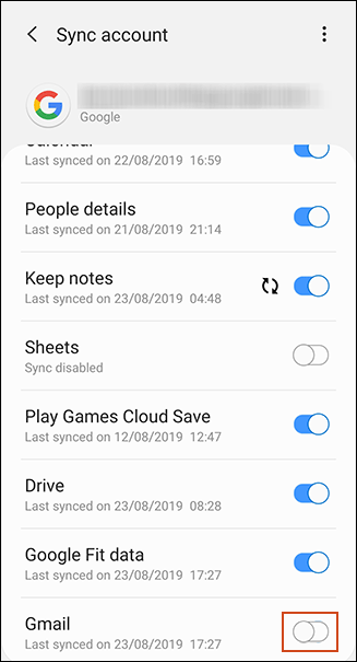 Google Account Sync Settings on Android Device