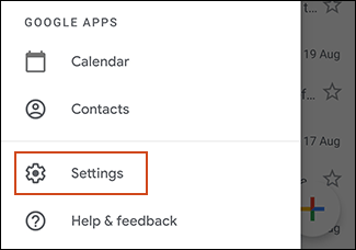 Settings button in Gmail menu