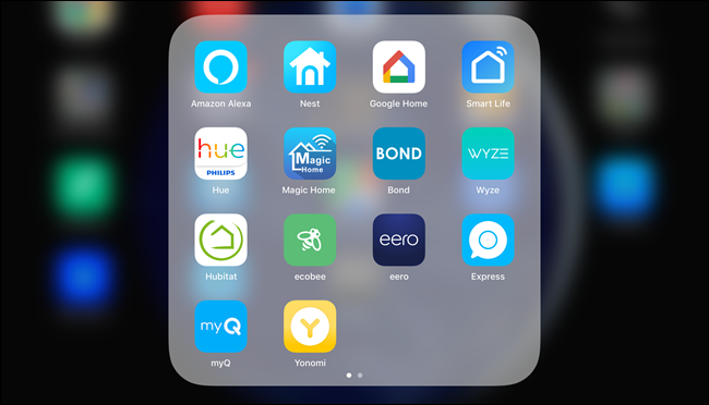 An iOS folder showing 14 smarthome apps.