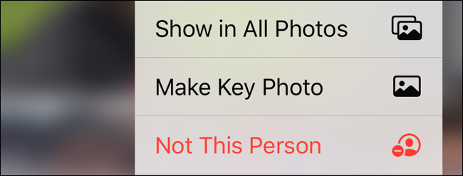 Options in People section in Photos app