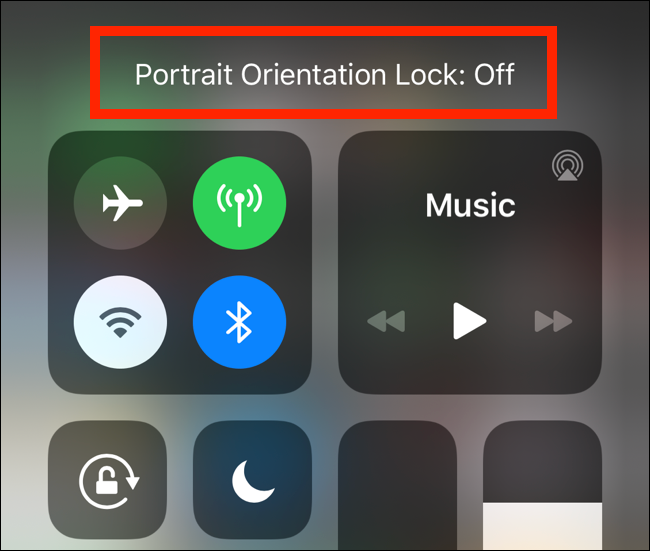 Portrait Orientation Lock Off message shown on iPhone