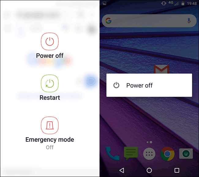 The Power Menu on a Samsung Motorola Android phone.