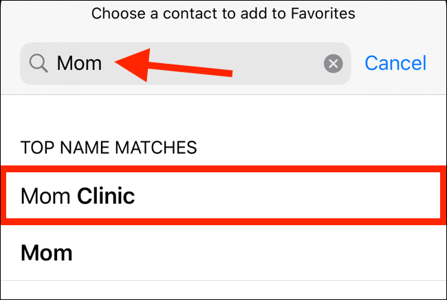 Search for a contact and then select one from the list
