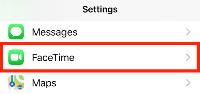 Select the FaceTime option from Settings screen