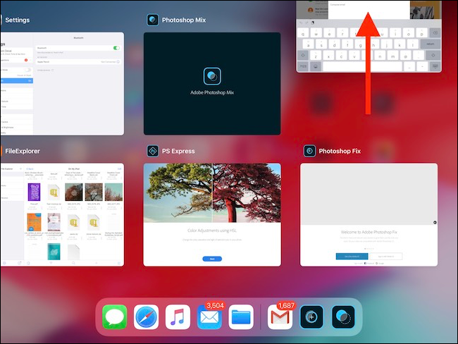 Swipe up on app preview to quit the app on the iPad