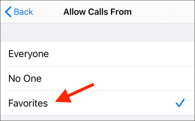 Switch to Favorites to allow calls from Favorites list