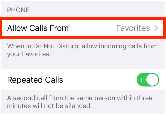 Tap on Allow Calls From option in Do Not Disturb section