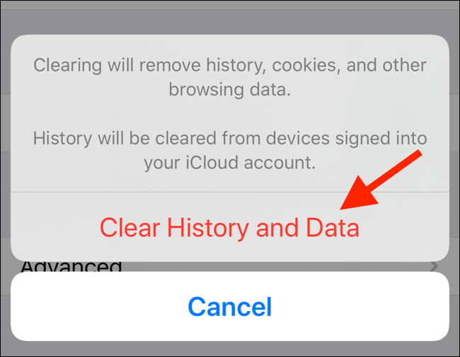 Tap on Clear Website Data to Clear Safari Cache