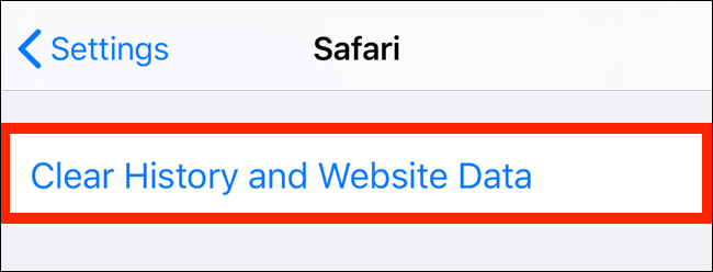Tap on Clear Website History and Data Option in Settings