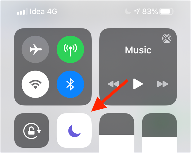 Tap on Crescent Moon icon from Control Center to enable Do Not Disturb