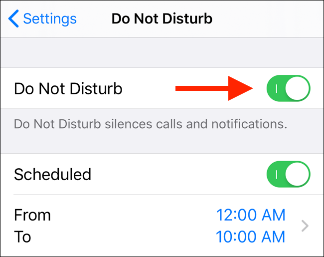 Tap on Do Not Disturb toggle to enable it from Settings