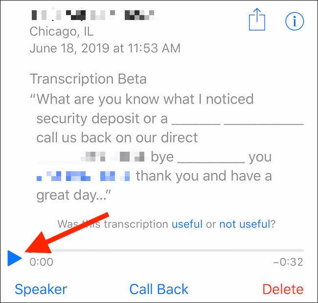 Tap on Play button to listen to a voicemail