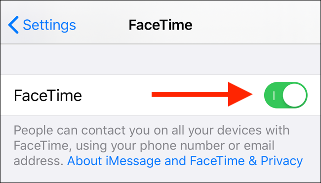Tap on the toggle next to FaceTime text to disable FaceTime on your iPhone or iPad