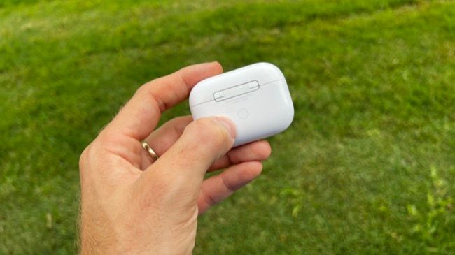 Reset AirPods Pro using the button on the rear of the case