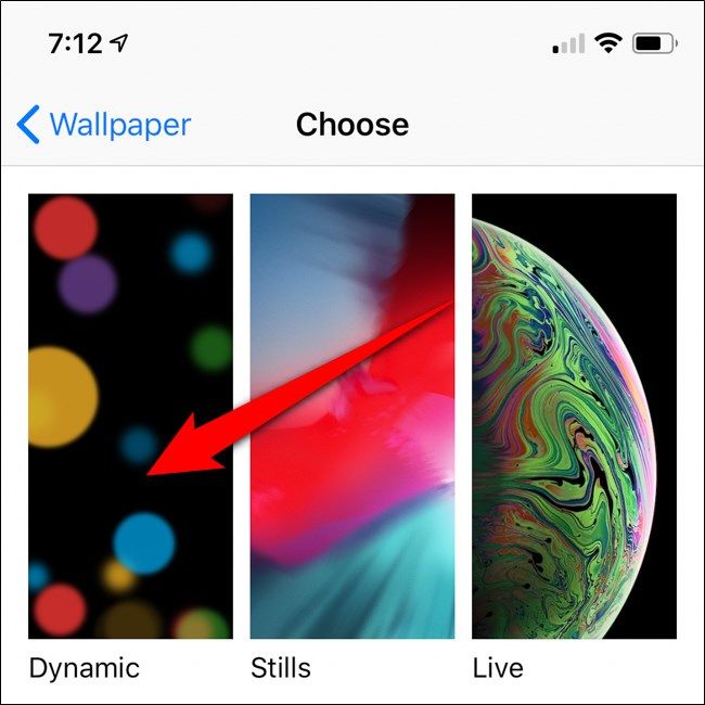 Apple iPhone Choose Dynamic Wallpaper Option