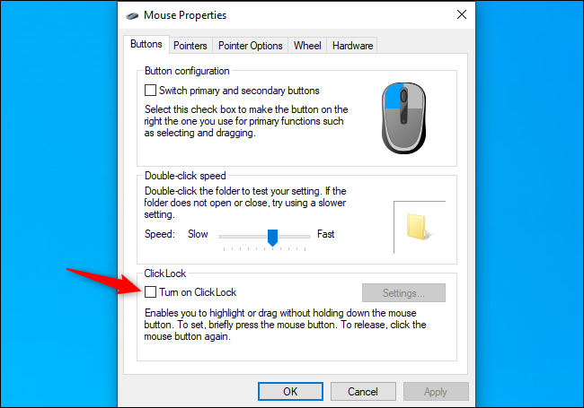 Disabling the ClickLock option on Windows