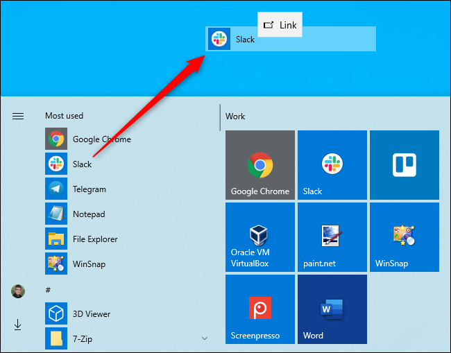 Creating a desktop shortcut from Windows 10's Start menu