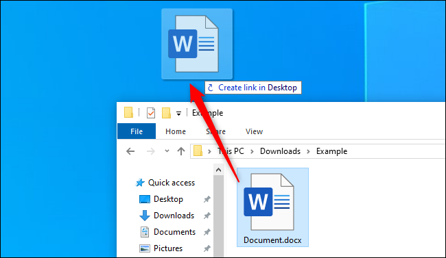 Creating a desktop shortcut from a file in Windows 10's File Explorer