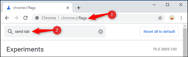 Finding the Send Tab to Self flag in Google Chrome