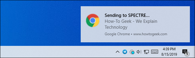 A Windows desktop notification for sending a Chrome tab to another device