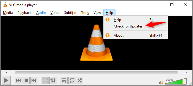 Checking for updates in VLC on Windows