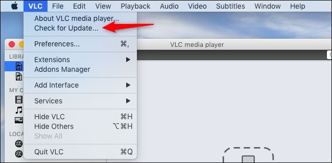 Checking for updates in VLC on a Mac