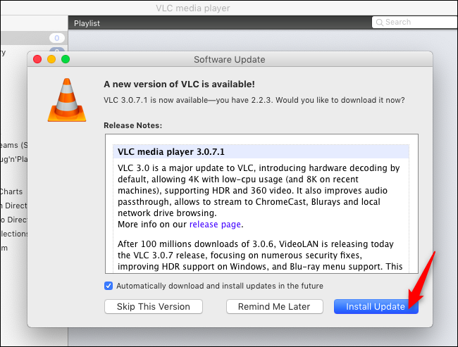 Installing updates in VLC on macOS