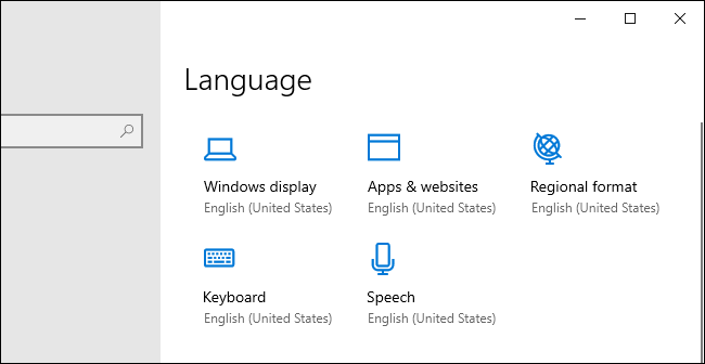 New language option icons in Windows 10's Settings app.