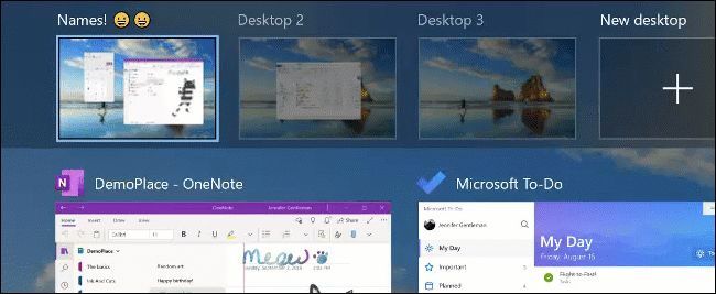 Renaming a virtual desktop (with emoji) on Windows 10.