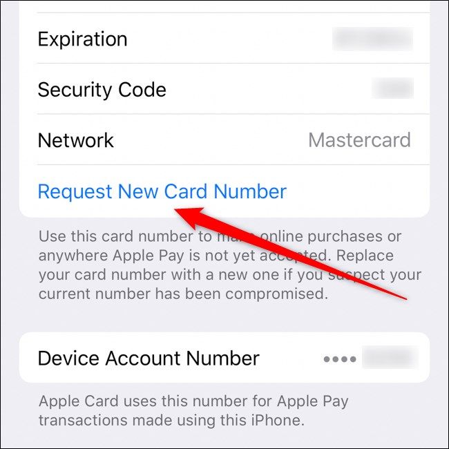 iPhone Apple Card Request New Number Button