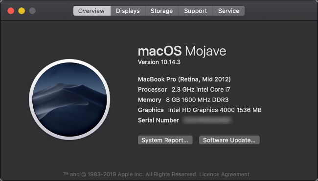 About This Mac Overview for 2012 MacBook Pro