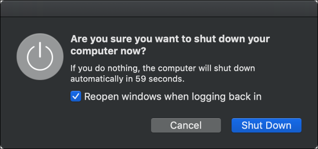 macOS Shut Down Dialog