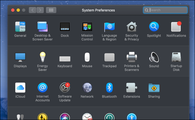 macOS System Preferences menu