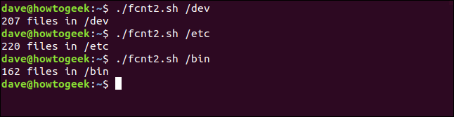 ./fnct2.sh /dev in a terminal window