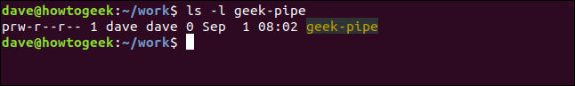 ls -l geek-pipe in a terminal window
