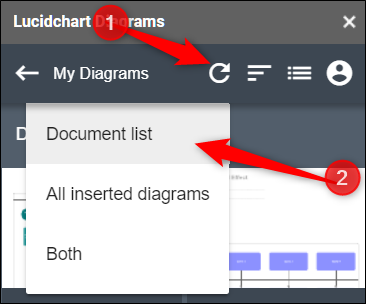 Click the circular arrow icon, and then click &quot;Document List.&quot;