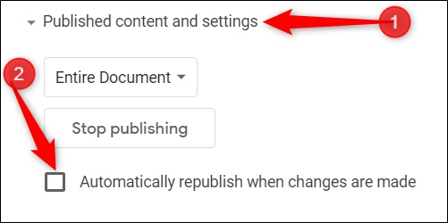 Click &quot;Published Content and Settings,&quot; and then uncheck the box next to &quot;Automatically Republish When Changes Are Made.&quot;
