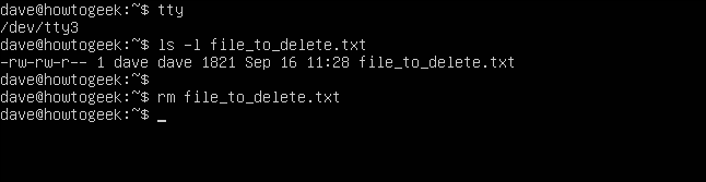 File deleted with no error message in a terminal window