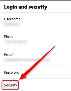 The &quot;Login and Security&quot; menu with the Security option highighted.