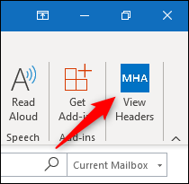 The &quot;View Headers&quot; button in the Outlook ribbon.
