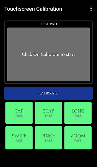 Open the Touchscreen Calibration app and tap Calibrate