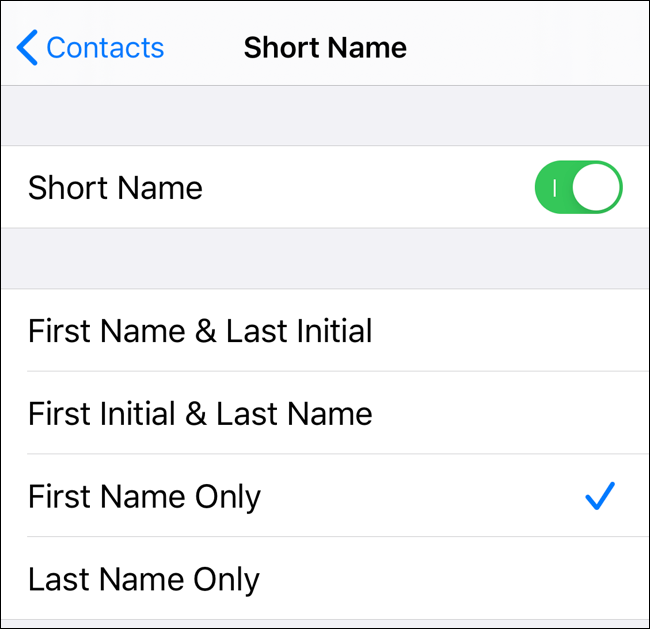 Choose options for Short Name