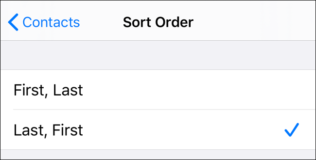 Choose options for sorting contacts