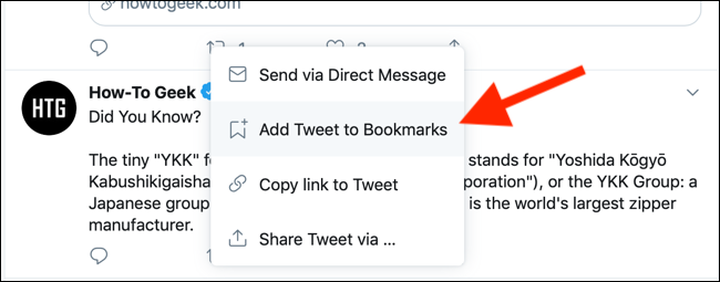 Click to add a tweet to bookmarks