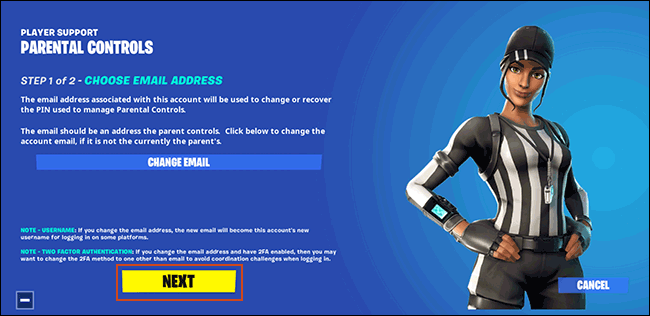 Confirm your email address for Fortnite parental controls