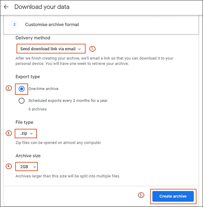 Confirm your data archive options