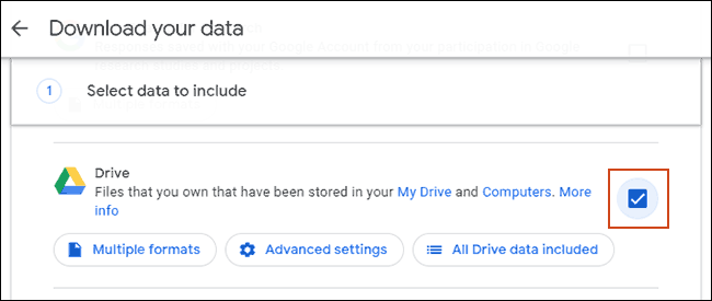 Select the checkbox for Google Drive