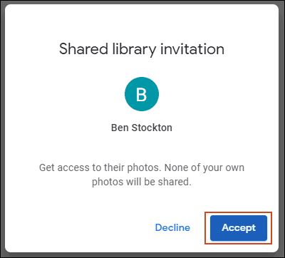 Click Accept to the Shared library invitation