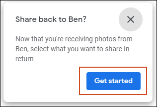 In the Share back pop up, click Get Started