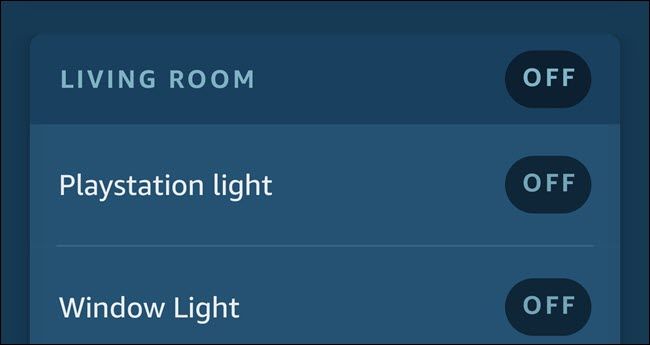 Alexa app showing two lights named Playstation Light and Window Light